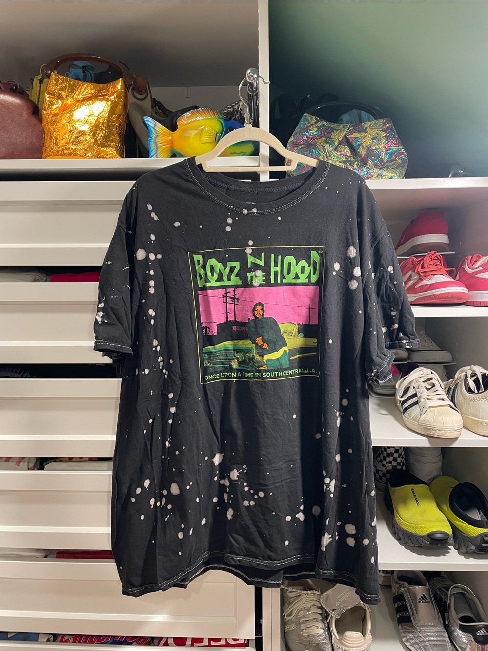 Boyz N the Hood Graphic Tee - Black with Neon Green & Pink